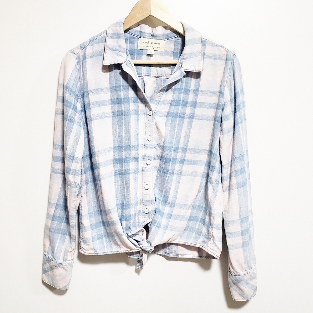 CLOTH & STONE Pastel Front Tied Plaid Button Down